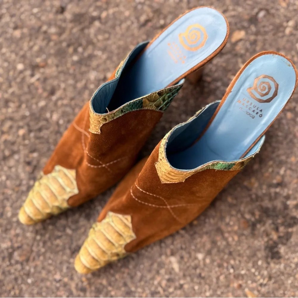 Ursula Mascaro Leather & Snake Skin Western Mules ~ 8.5 - Picture 3 of 10